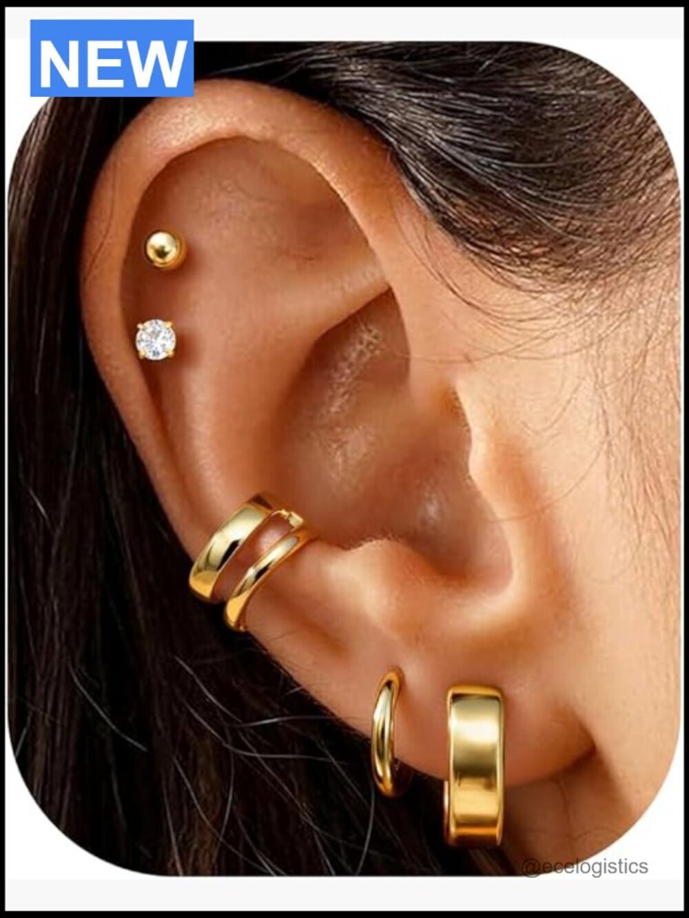 Dainty 14k Gold Plated Chunky Hoop Earrings Sets CZ Surgical Steel Cartilage